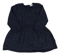Tmavomodré trblietavé svetrové šaty s volánikmi H&M
