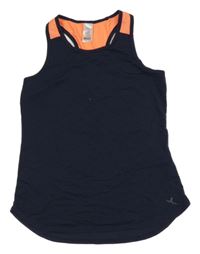 Tmavomodro-neonově oranžový sportovní funkční top Decathlon