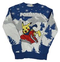 Tmavomodro-šedo-bílý svetr s Pikachu George
