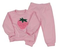 2set - Růžová mikina s jahodou + tepláky