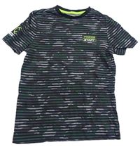 Čierno-zelené army pruhované tričko s nápisom F&F