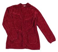 Vínový žinylkový cardigan s kapsami 
