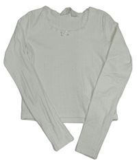 Bílé vzorované crop pyžamové triko s krajkou H&M