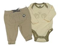 2 set - Smetanové body s ježky + hnědé tepláky 