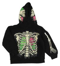 Čierna mikina s potiskem - kostry a kapucňou Tu