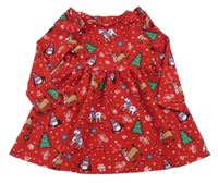 Červené rebrované šaty s vánočními obrázky St. Bernard