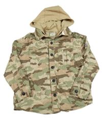 Béžovo-khaki army plátenná košeľová bunda s teplákovou kapucňou F&F