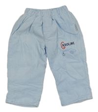 Svetlomodré zateplené manšestráky s nápisom