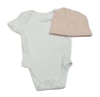 2 set - bílé body + světlerůžová čepice 