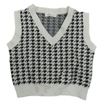 Sivo-čierna vzorovaná pletená crop vesta shein