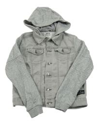 Sivá rifľová bunda s teplákovymi rukávy a kapucňou Pepperts