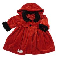 Červený sametový lehký propínací kabátek s kapucňou