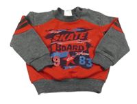 Červeno-sivá mikina s nápismi