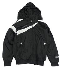 Čierna šušťáková jarná bunda s bielým pruhom a kapucňou MITRE