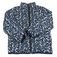 Tmavomodrá květovaná šusťáková zateplená bunda 