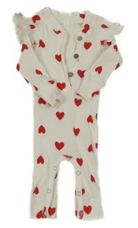 Biely rebrovaný overal s červenými srdiečkami
