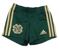 Tmavozelené sportovní kraťasy s pruhy a logem Adidas