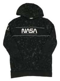 Černá vzorovaná mikina s nápisem a kapucí - Nasa