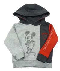 Sivo-tmavošedo-červená mikina s kapucňou a Mickeym zn. M&S