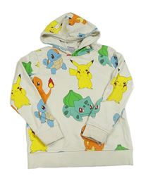 Bílá mikina s pokémony a kapucí 