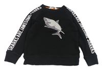 Čierna mikina so žralokom a nápismi H&M