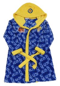 Tmavomodro-žltý plyšový župan s hasiči a kapucí - Požárník Sam