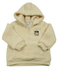 Smetanová huňatá mikina s autem a kapucí