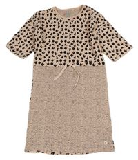 Růžovo-černé teplákové šaty s písmeny a puntíky 