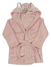 Růžový plyšový župan s kapucí - jednorožec 