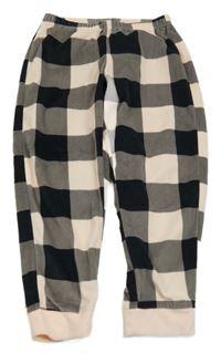 Černo-světlerůžové kostkované plyšové pyžamové kalhoty 