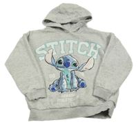 Světlešedá melírovaná mikina se Stitchem a kapucí Tu