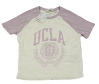 Nové - Lila-bílé žebrované crop tričko s nápisem H&M