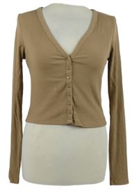 Dámské béžové žebrované crop propínací triko H&M