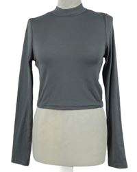 Dámské šedé žebrované crop triko