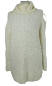 Dámská bílá chlupatá svetrová tunika s průstřihy a rolákem Peacocks