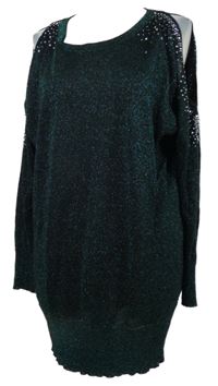 Dámská černo-zelená třpytivá tunika s kamínky Et Vous 