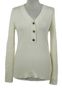 Dámský smetanový žebrovaný svetr s knoflíčky H&M