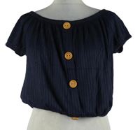 Dámské tmavomodré žebrované crop tričko s lodičkovým výstřihem Apricot 