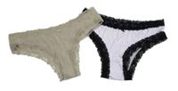 Nové - 2x Dámské lila-černé kalhotky + béžové brazilky s čipkou