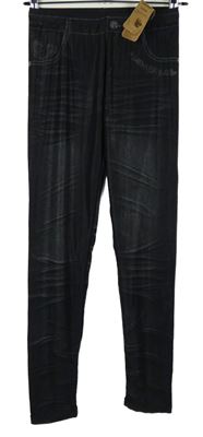 Nové - Dámske čierne legíny s potlačou