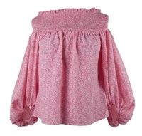 Dámská růžová kytičkovaná žabičková halenka s odhalenými rameny