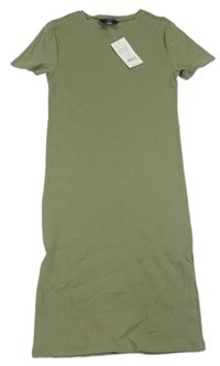 Nové- Khaki žebrované bavlněné šaty New Look