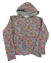 Sivá kvetinová crop prepínaci mikina s kapucňou