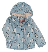 Světlemodrá šusťáková zateplená bunda s tučňáky a kapucí Impidimpi