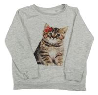 Bielo-sivá melírovaná mikina s mačkou C&A