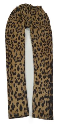 Béžové semišové slim nohavice s leopardím vzorom