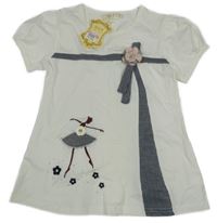 Nové - biele tričko s mašlou a kvetinou