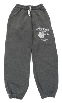 Sivé melírované teplákové tepláky s růží Fulla moda