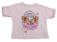 Svetloružové crop tričko s motýlom F&F