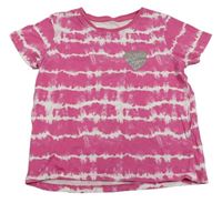 Růžovo-bílé batikované tričko se srdíčkem Primark